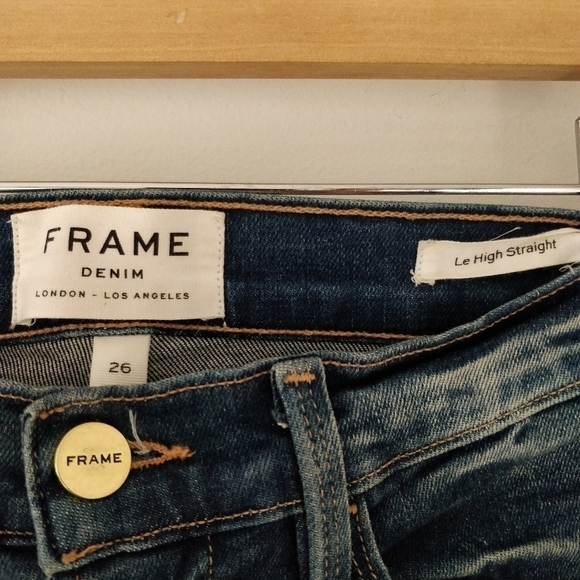 Frame Le High Straight Shredded Hem Jeans Lambeth - Picture 7 of 8